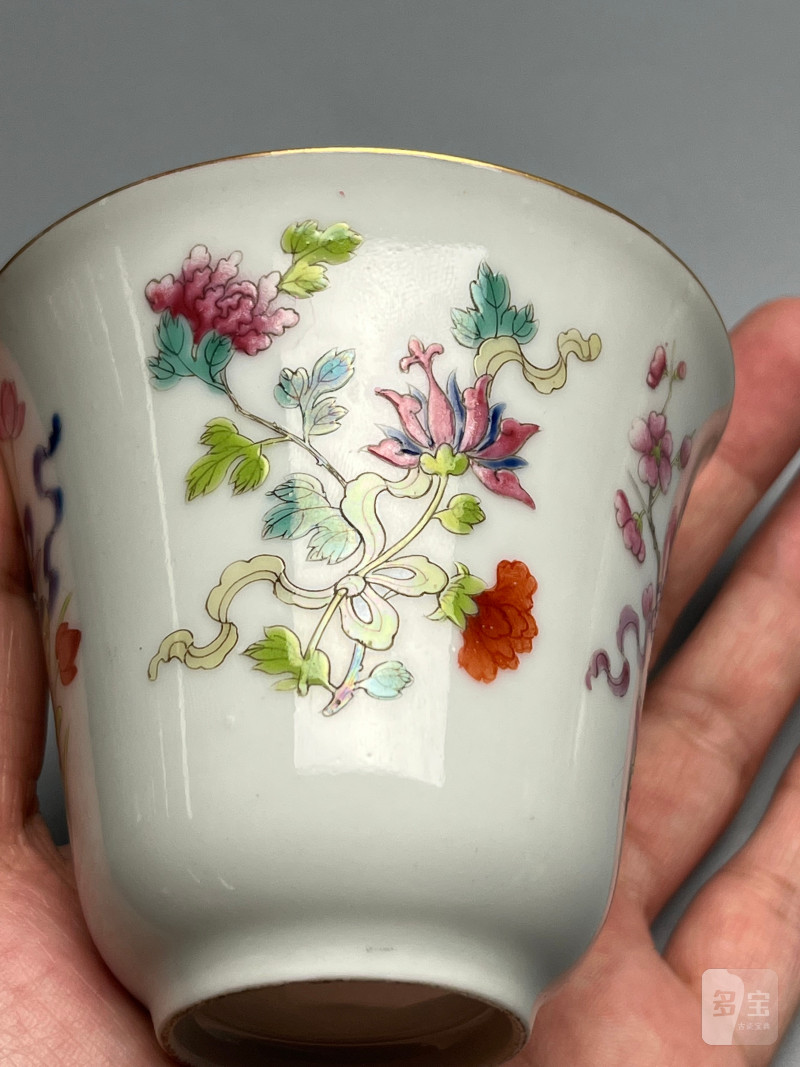 清道光  粉彩花卉八吉祥纹盖杯 - 图17